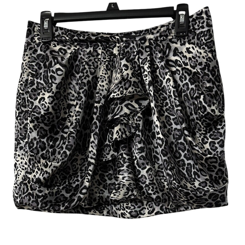 NWT Bebe Womens Casual Silk Leopard Print Ruffled Lined‎ Skirt Size 6